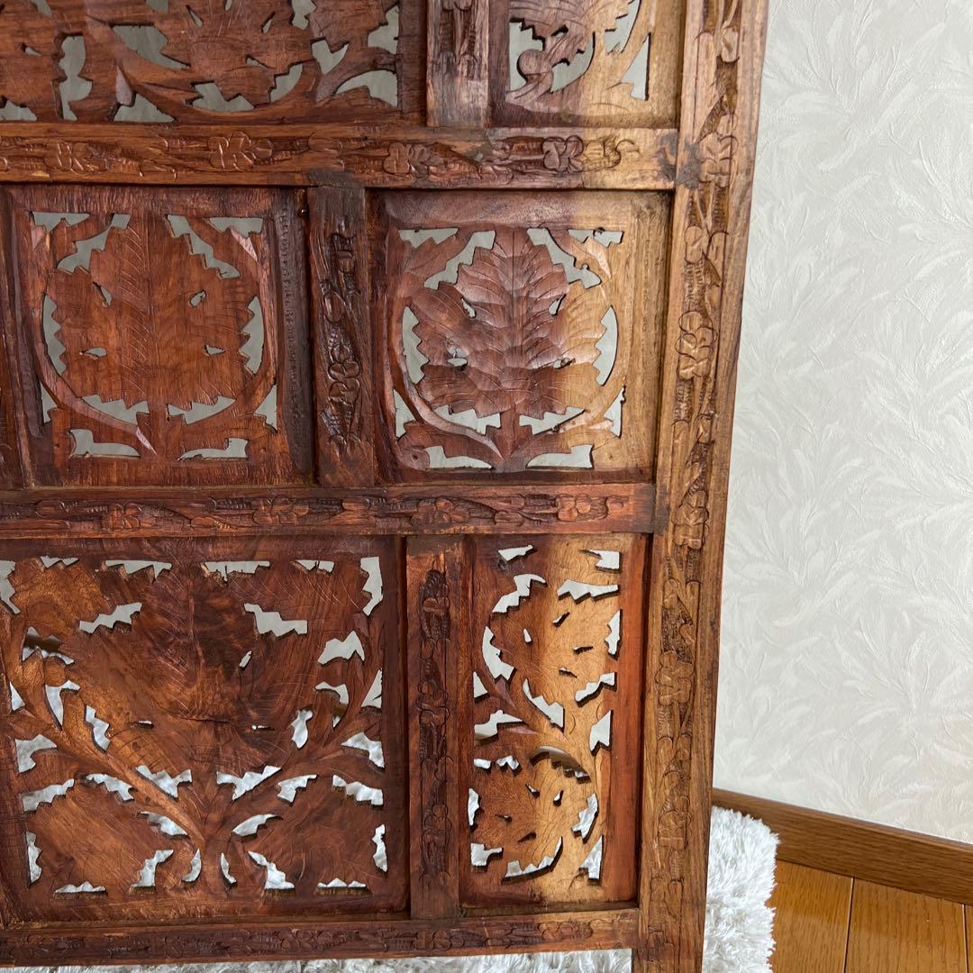 アジアン家具 彫り アンティーク パーテーション 木製 衝立 vintage