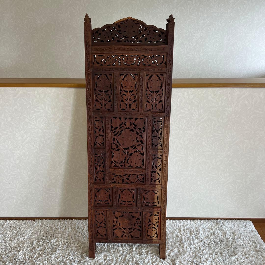 アジアン家具 彫り アンティーク パーテーション 木製 衝立 vintage