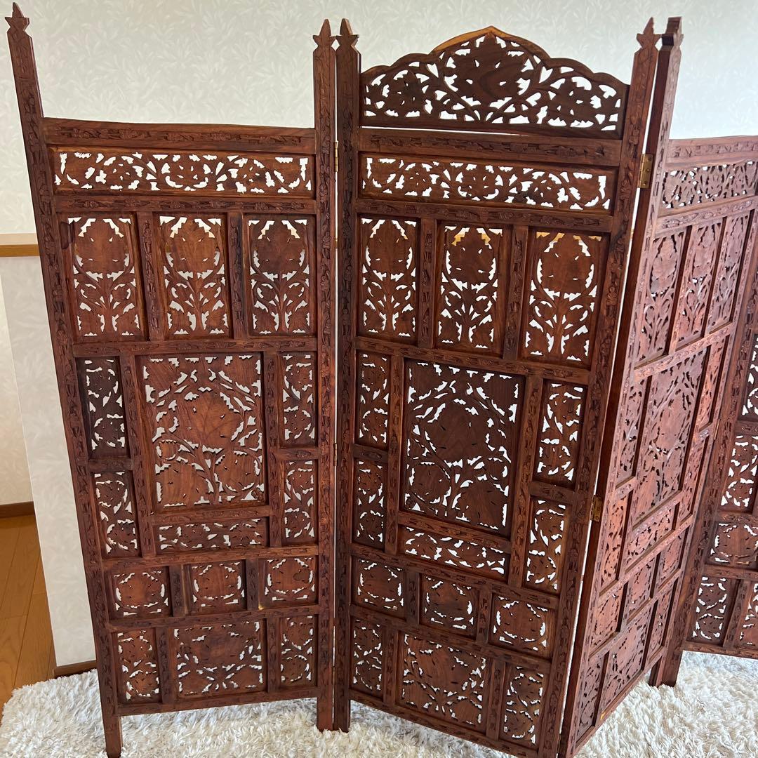 アジアン家具 彫り アンティーク パーテーション 木製 衝立 vintage