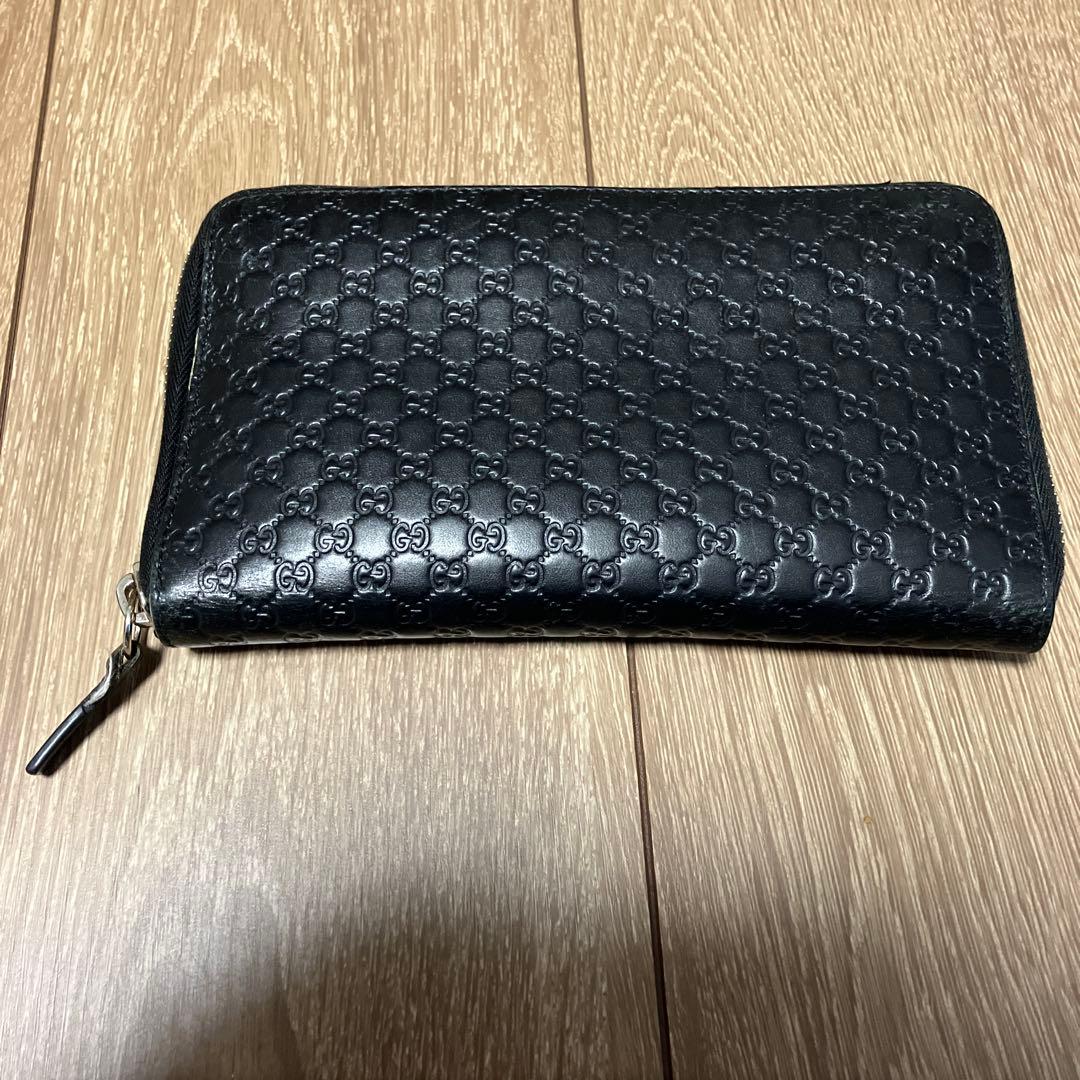 美品✨グッチ　長財布　ラウンドファスナー　オーガナイザー　マイクロ　シマ　黒