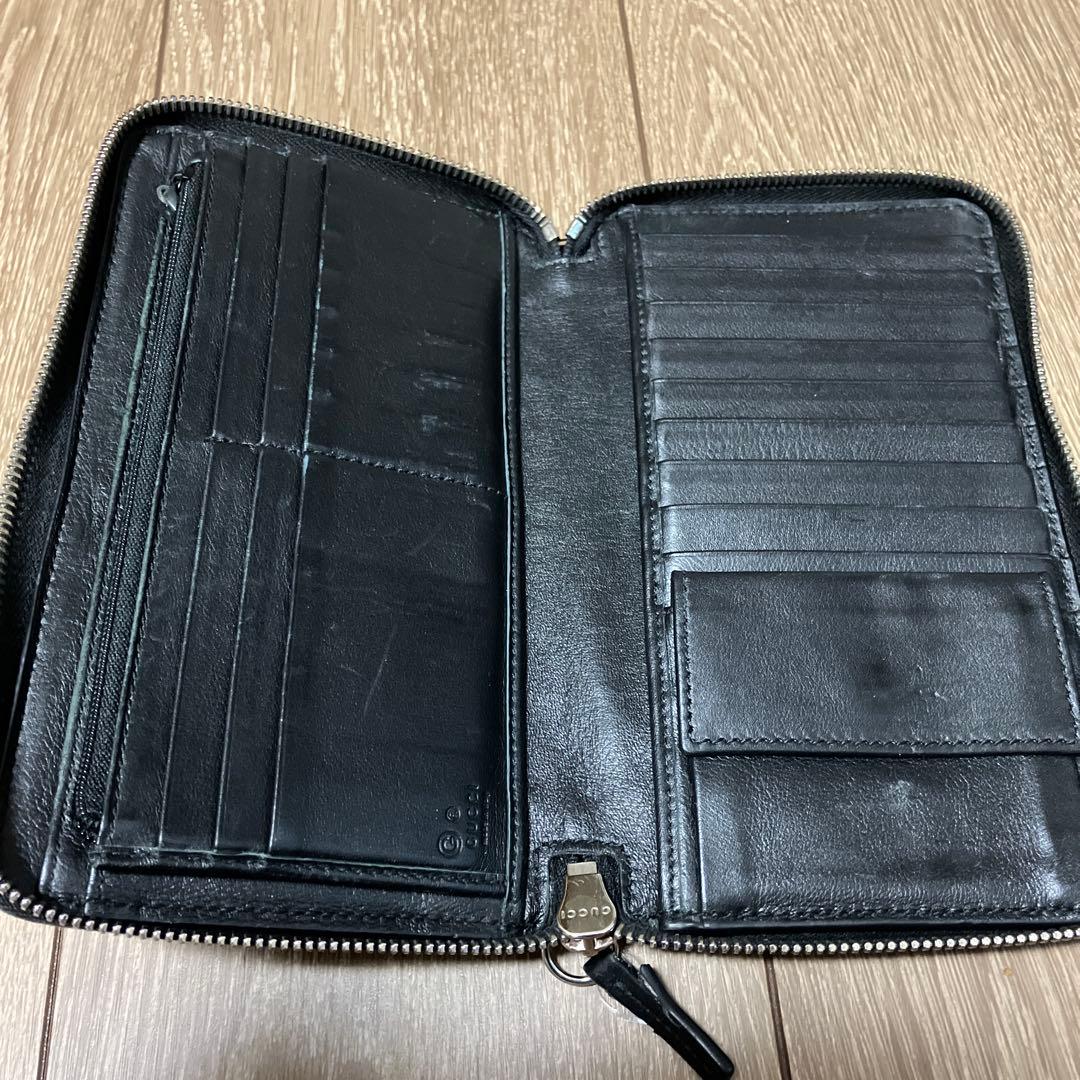 美品✨グッチ　長財布　ラウンドファスナー　オーガナイザー　マイクロ　シマ　黒