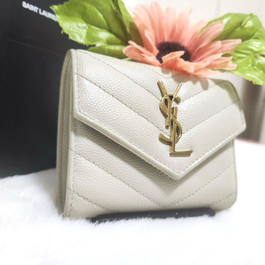 ✨極美品　現行デザイン✨サンローラン　三つ折り　カサンドラ　キャビアスキン