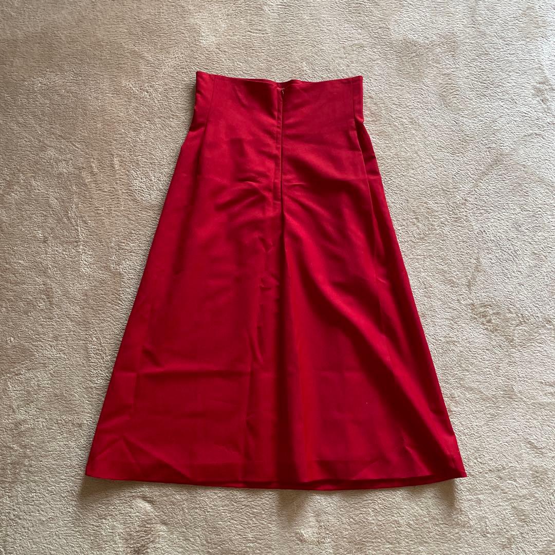 b*様 ALEXANDER MCQUEEN 赤 ハイウエスト ミモレ丈スカート