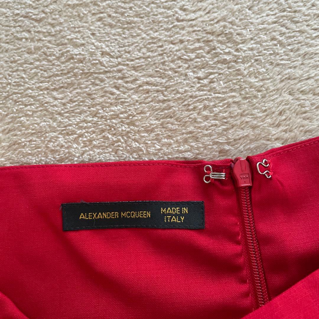 b*様 ALEXANDER MCQUEEN 赤 ハイウエスト ミモレ丈スカート