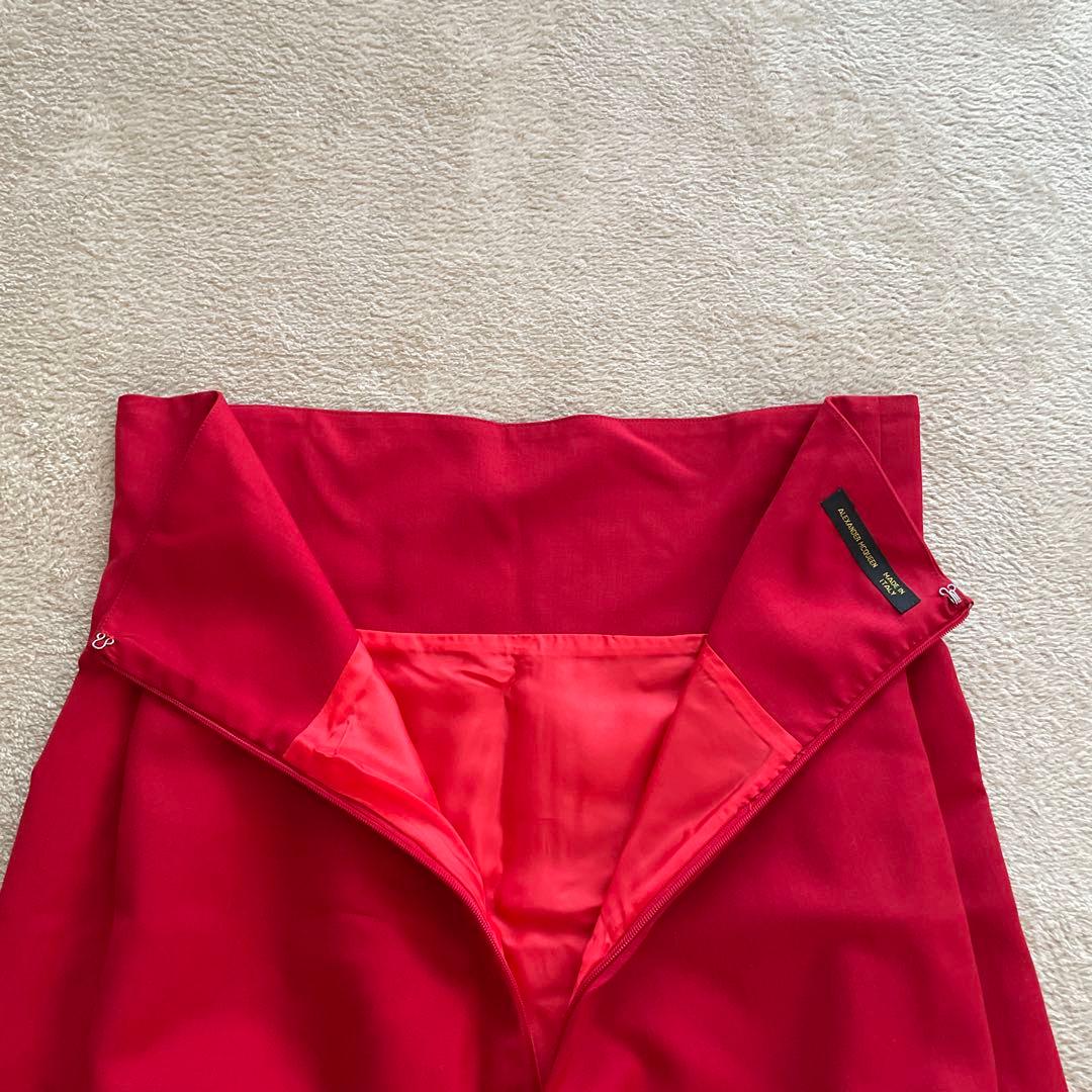 b*様 ALEXANDER MCQUEEN 赤 ハイウエスト ミモレ丈スカート