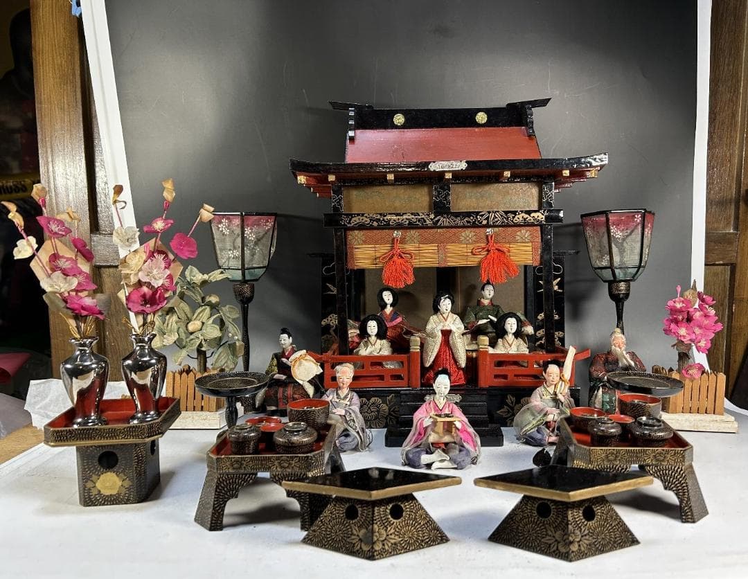 時代　雛御殿　雛道具 雛人形　セット　大正　昭和　木箱 蒔絵