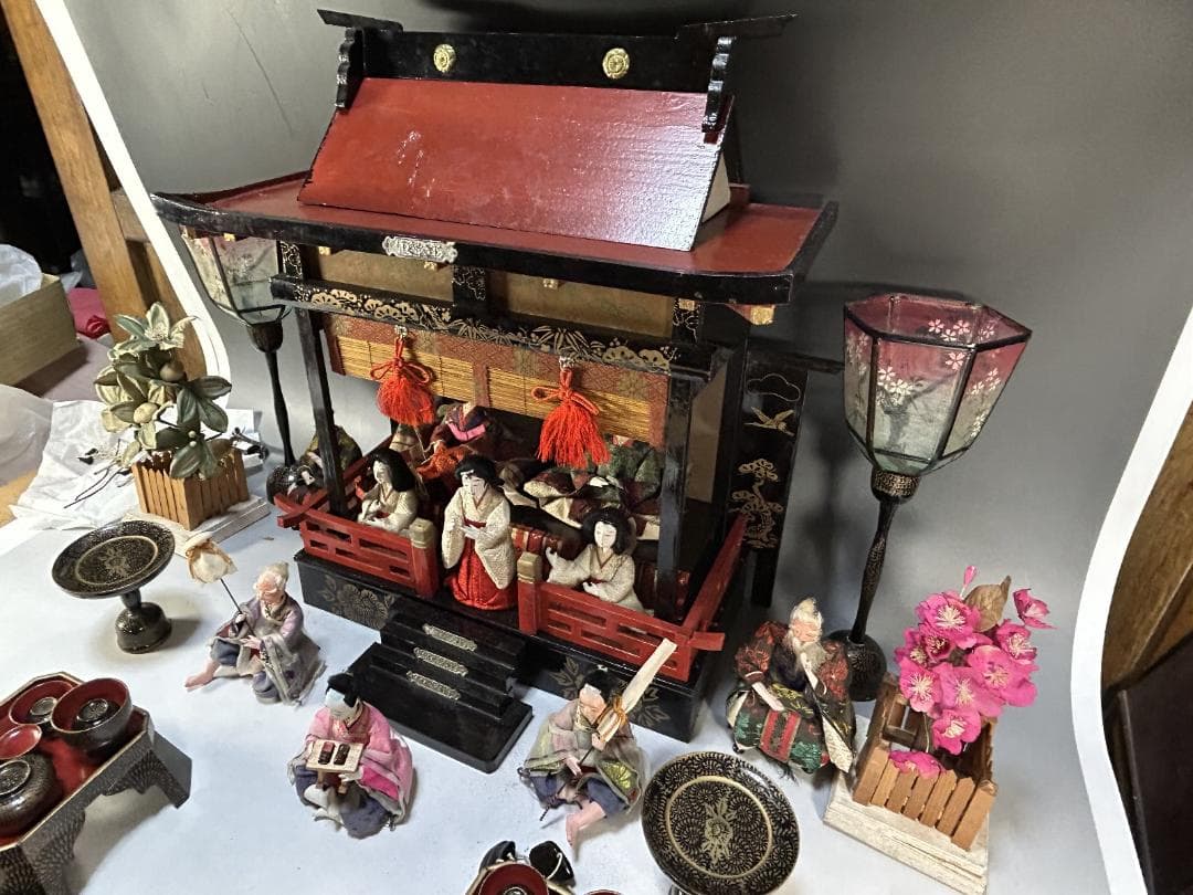 時代　雛御殿　雛道具 雛人形　セット　大正　昭和　木箱 蒔絵