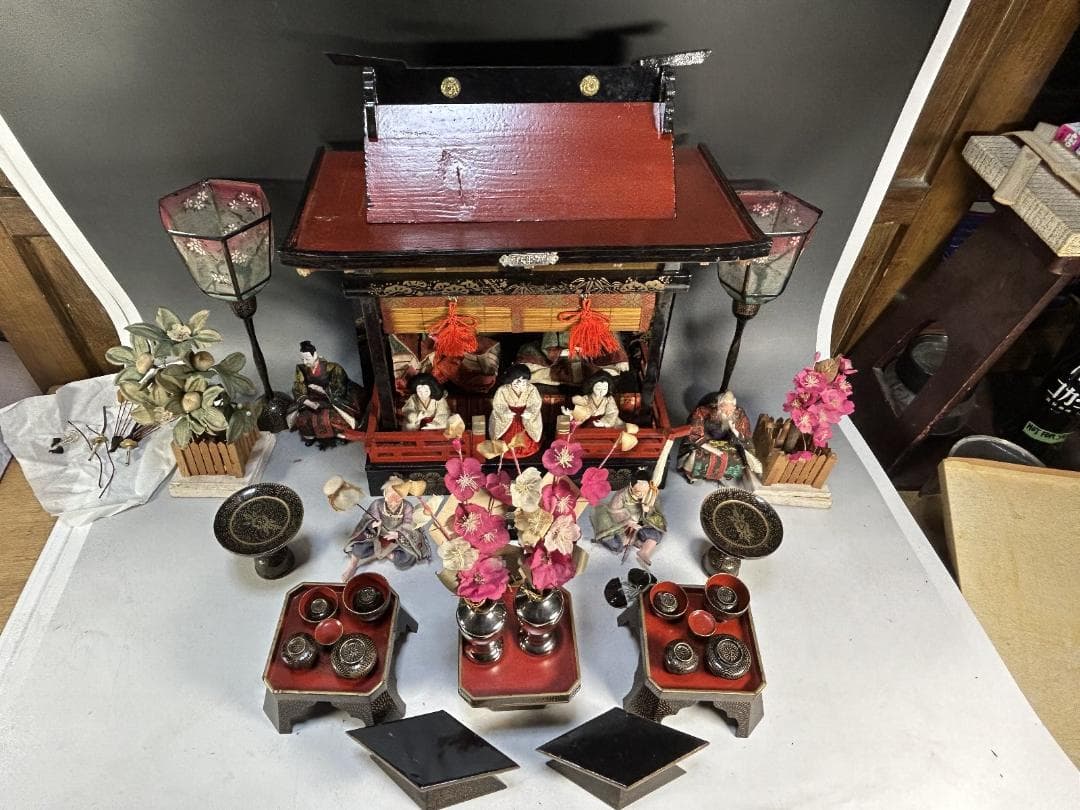 時代　雛御殿　雛道具 雛人形　セット　大正　昭和　木箱 蒔絵
