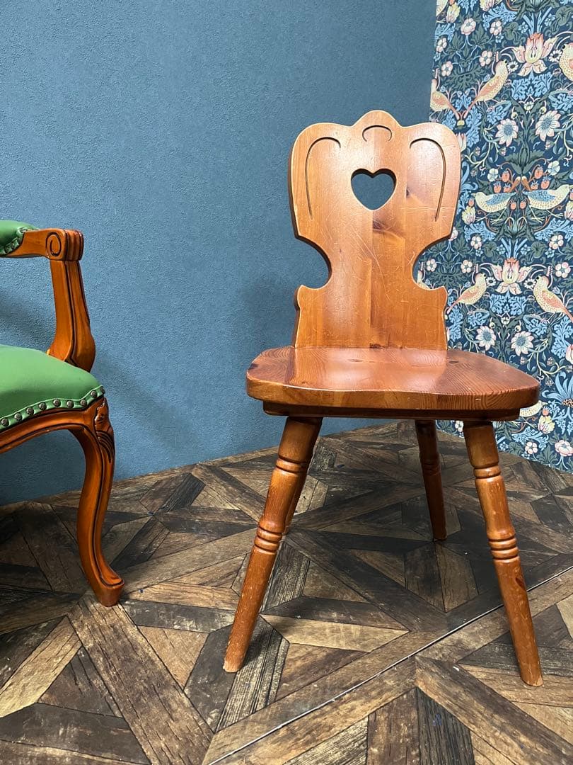 木製カントリー ダイニングチェア 椅子 インテリア ハート型 パイン材