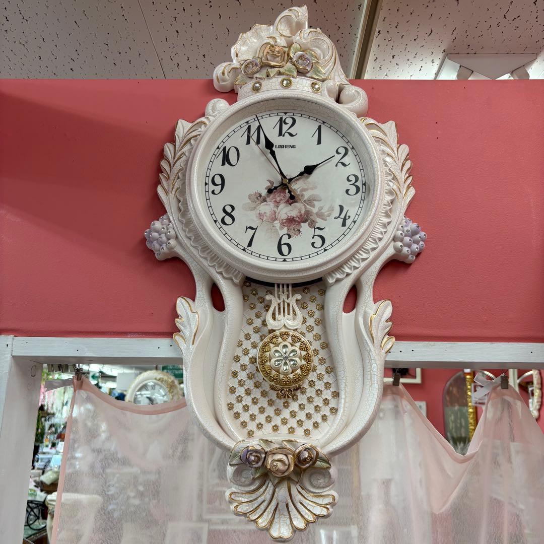 フラワーモチーフ掛時計 振り子時計 静音タイプ おしゃれ 高級 新築お祝い