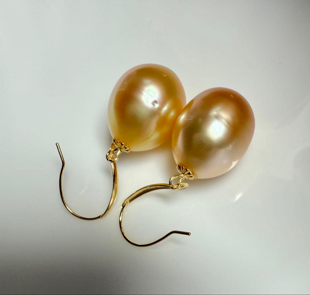 A6820 南洋真珠　天然　本真珠　ピアス 18k　海水 真珠　ゴールドパール
