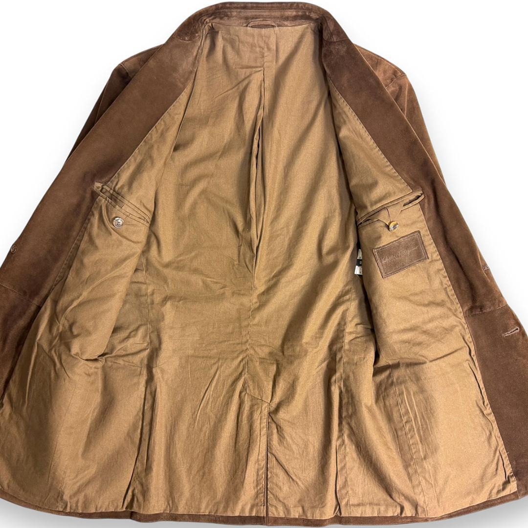 J6287 美品 サルヴァトーレフェラガモ スエードテーラードジャケット 茶48