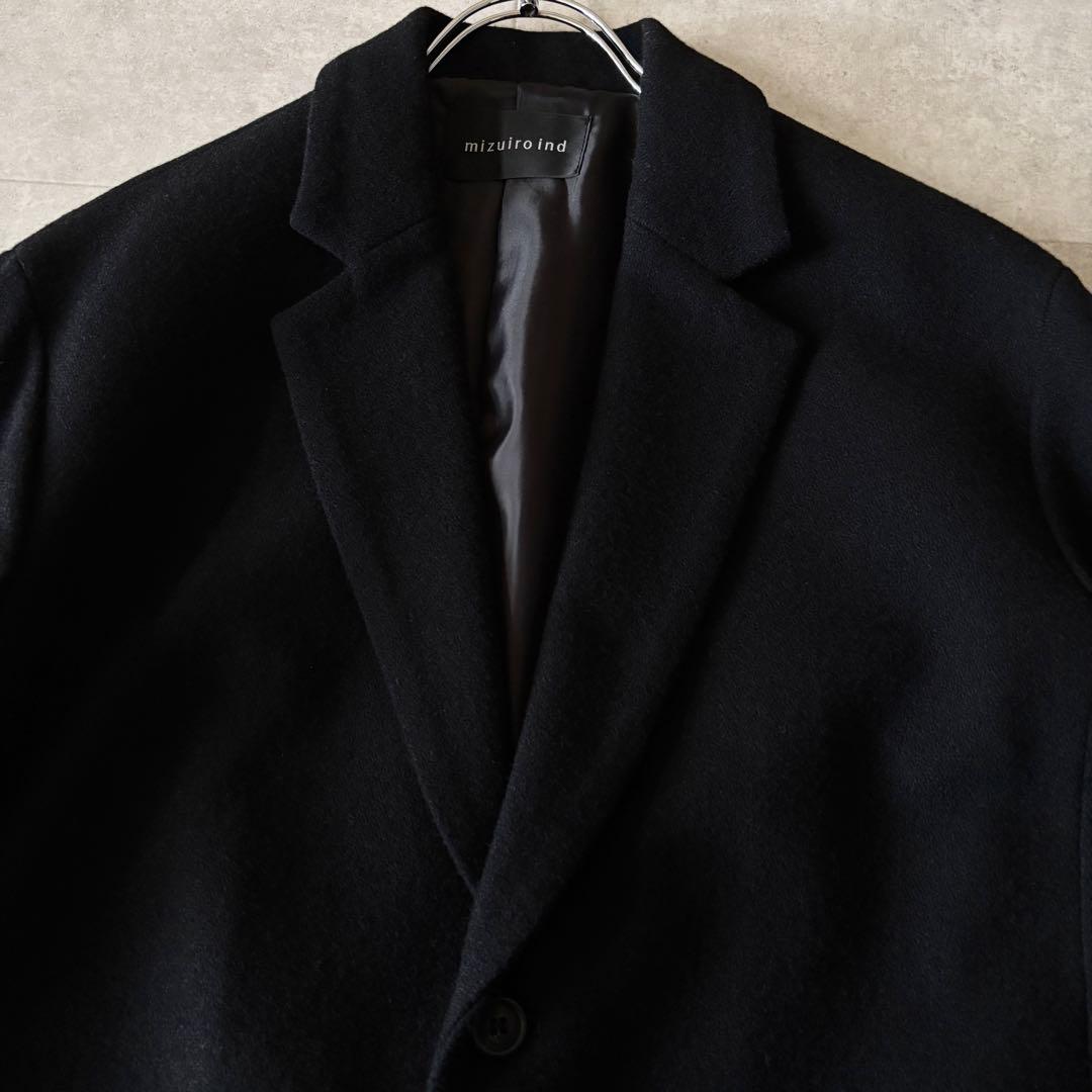 極美品✨️ミズイロインド チェスターコート フリー ブラック ウール ミドル丈