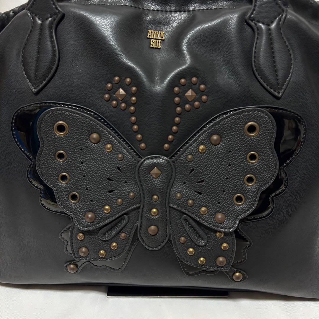 【希少】アナスイ ロッティ バタフライ スタッズ ブラック レザー トートバッグ