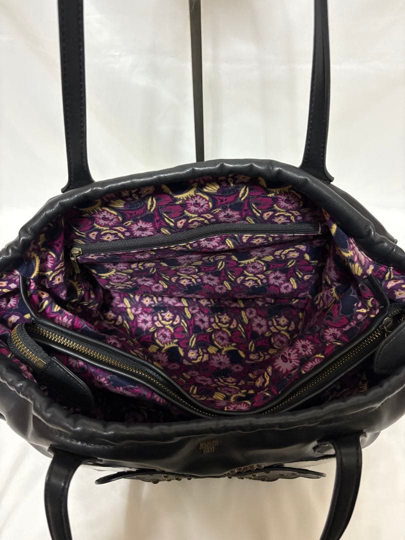 【希少】アナスイ ロッティ バタフライ スタッズ ブラック レザー トートバッグ