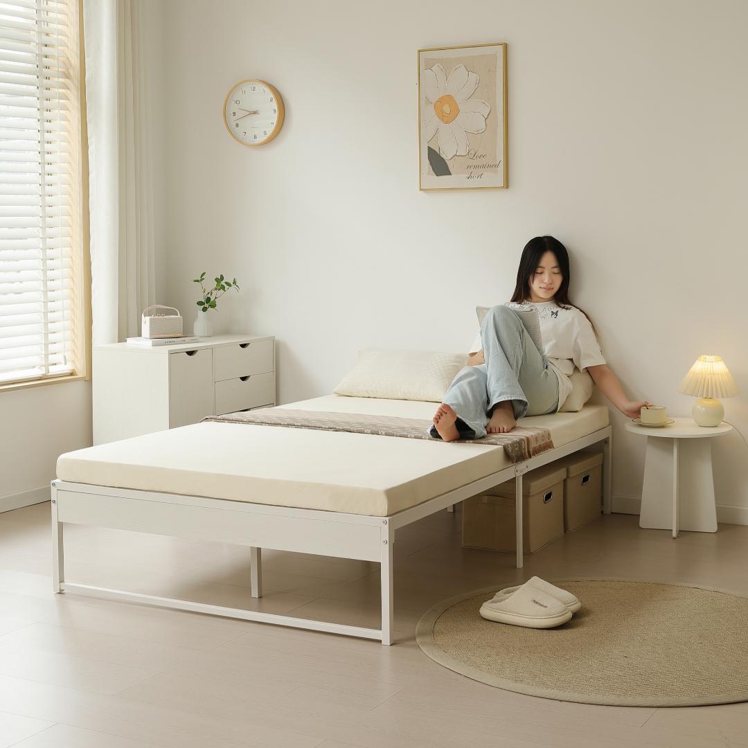 限定価格！【D】ベッドフレーム 木製×スチール パイプ オシャレ　WHITE