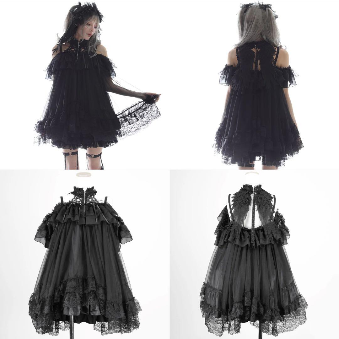 majoh ワンピースMINI DEVIL ANGEL WING DRESS 黒