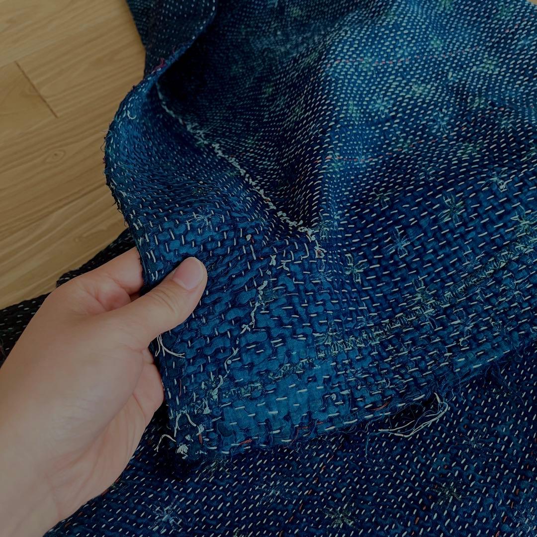 インド 藍染 ヴィンテージキリム ラグ 刺し子