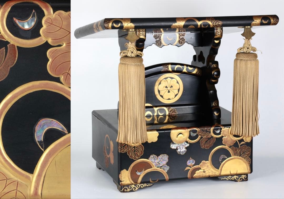 極上　黒漆塗金蒔絵螺鈿細工 見台 経台 経机 仏具 仏教美術 古美術 骨董品漆器
