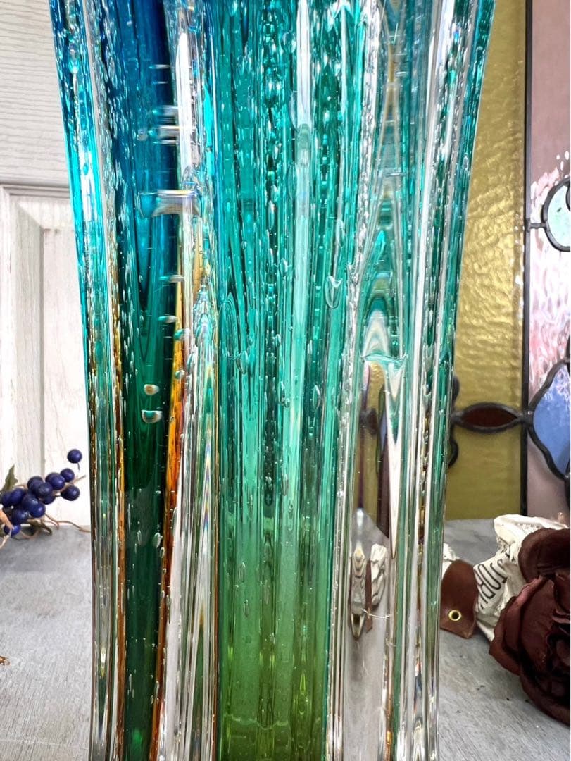 bob＊マルティガラス 花瓶 45cm 重圧 気泡 インテリア 置物