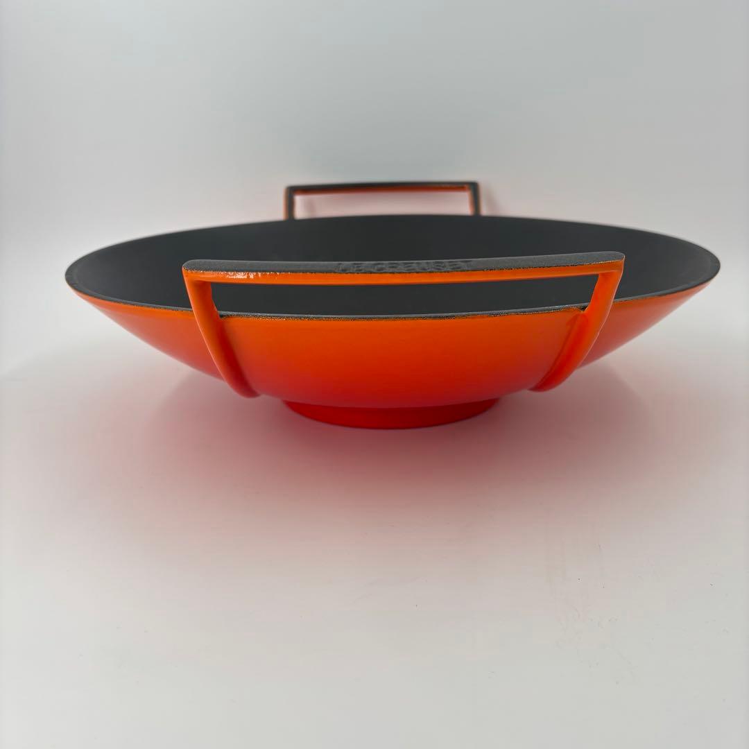 ル・クルーゼ 36cm ウォック オレンジ 鋳物 中華鍋 油切り 未使用