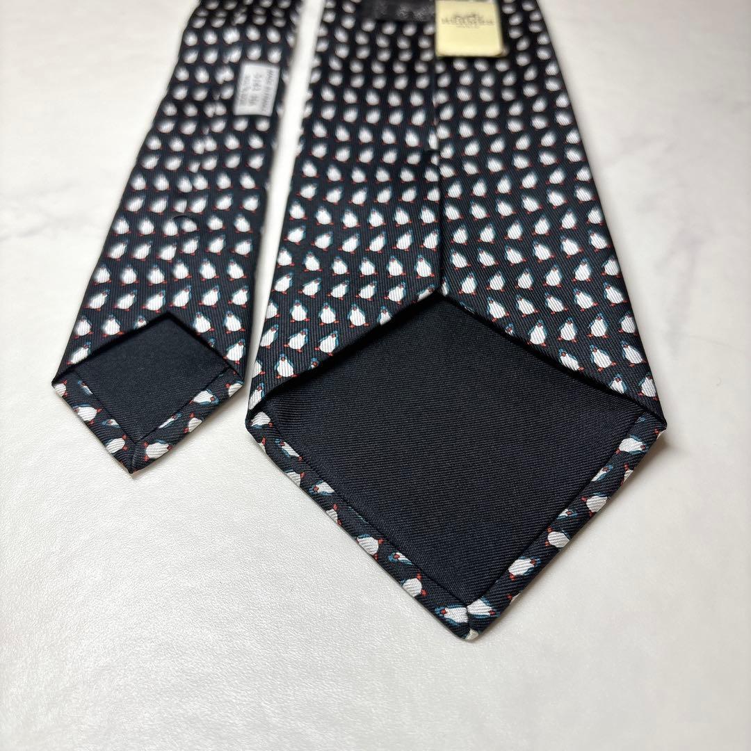 未使用 エルメス ネクタイ ペンギン柄 シルク 箱付き 小紋