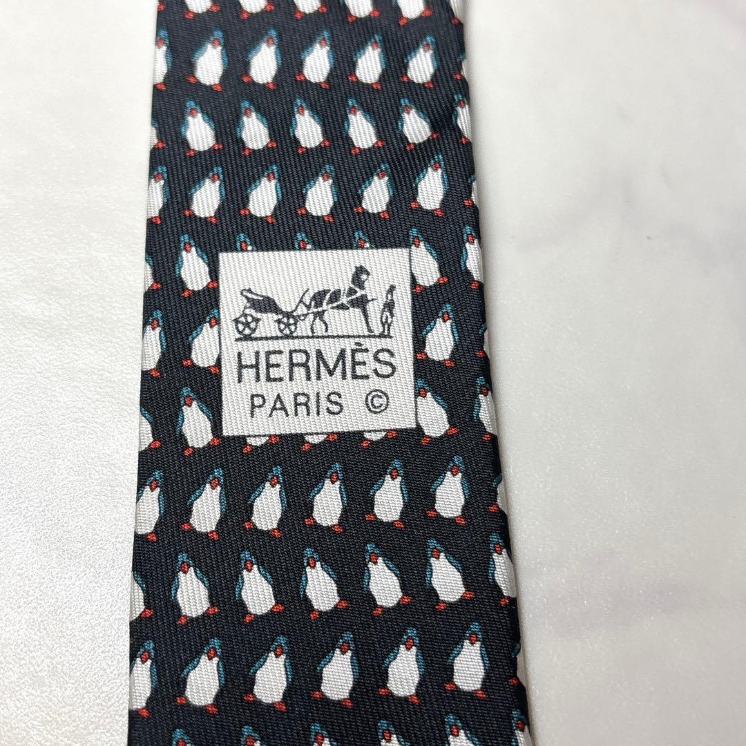 未使用 エルメス ネクタイ ペンギン柄 シルク 箱付き 小紋