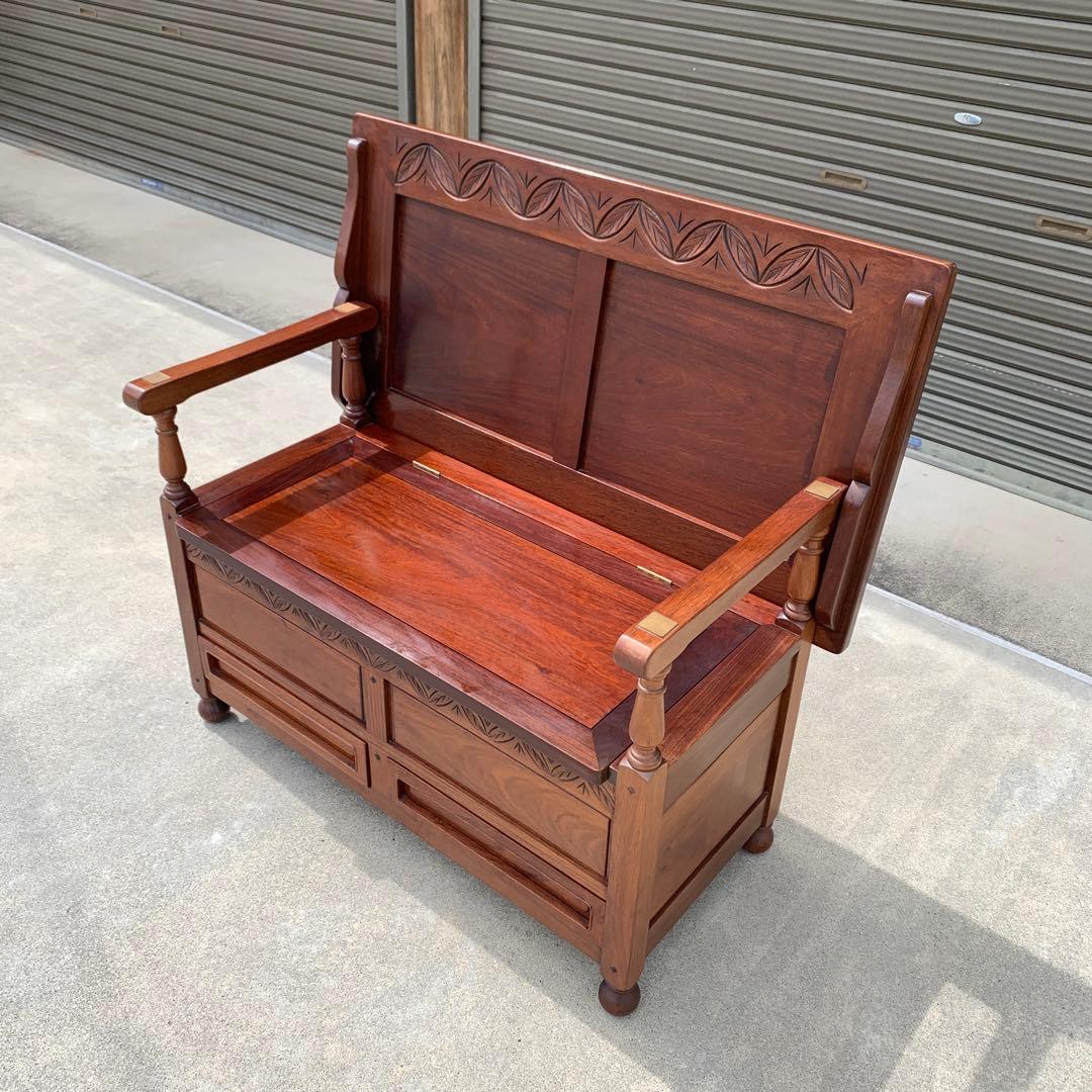 民藝家具　テーブル兼用ベンチ　座面下収納・引出し付き