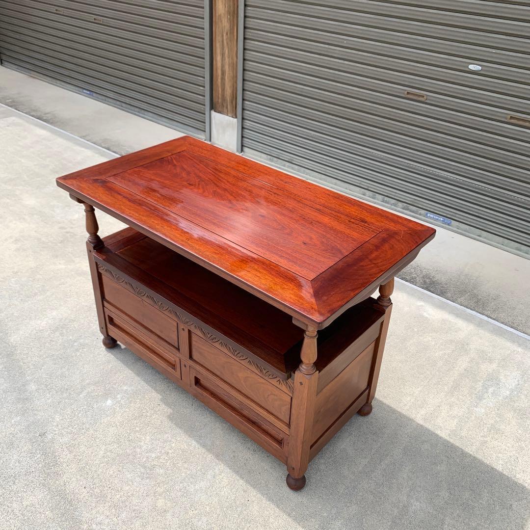 民藝家具　テーブル兼用ベンチ　座面下収納・引出し付き