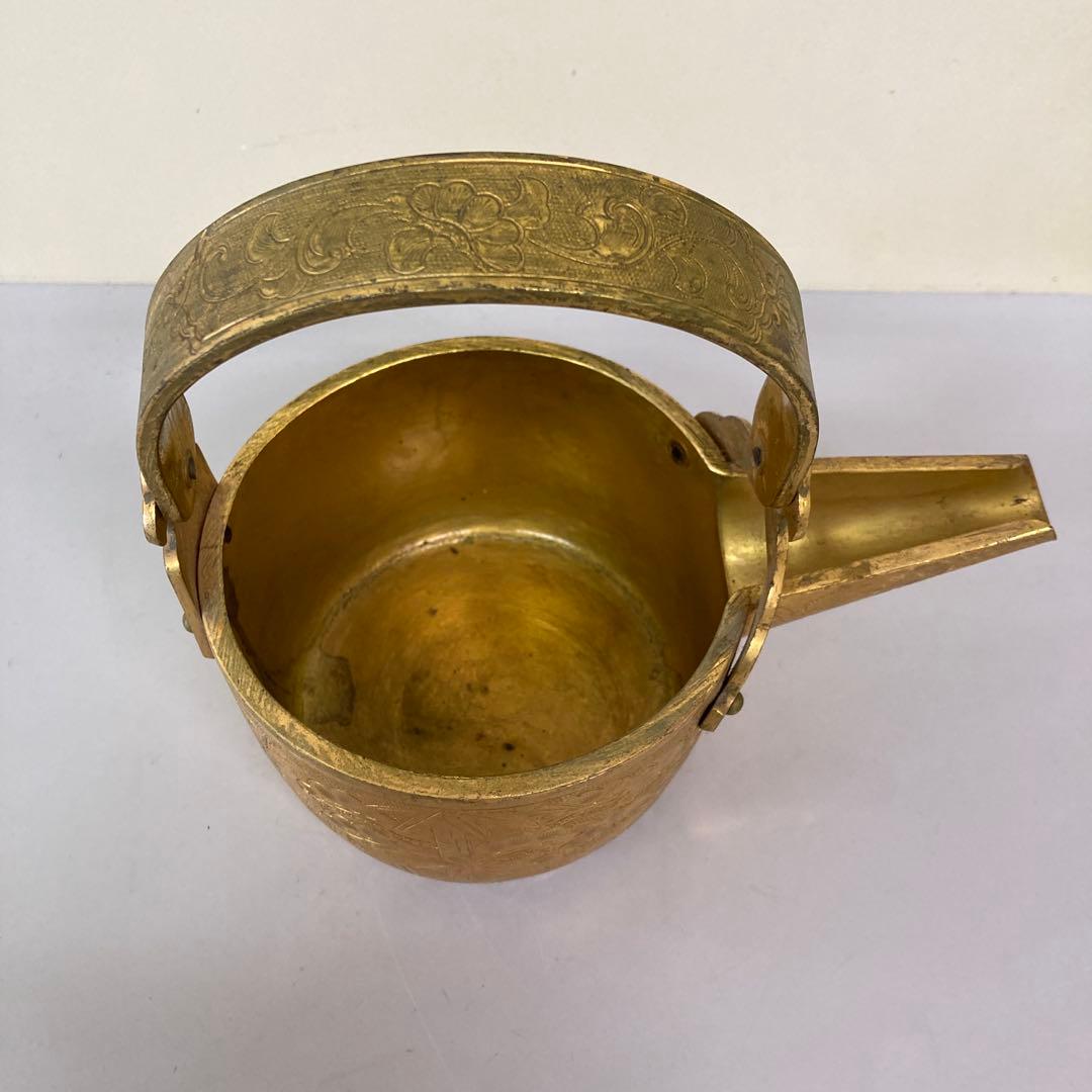 E4 骨董品真鍮製 彫金 提子古い酒器 アンティーク 中国美術 昭和レトロ レト