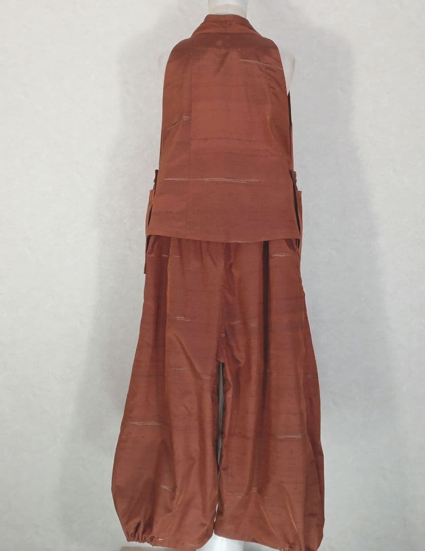 82　手染め大輔　着物リメイク　紬　ベストとパンツ　L〜フリーサイズ