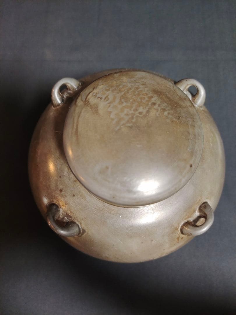 古錫 茶葉罐 藏六居造 「錫製無紋四系耳茶心壺」 茶筒 茶入 茶壷 茶道具 純錫