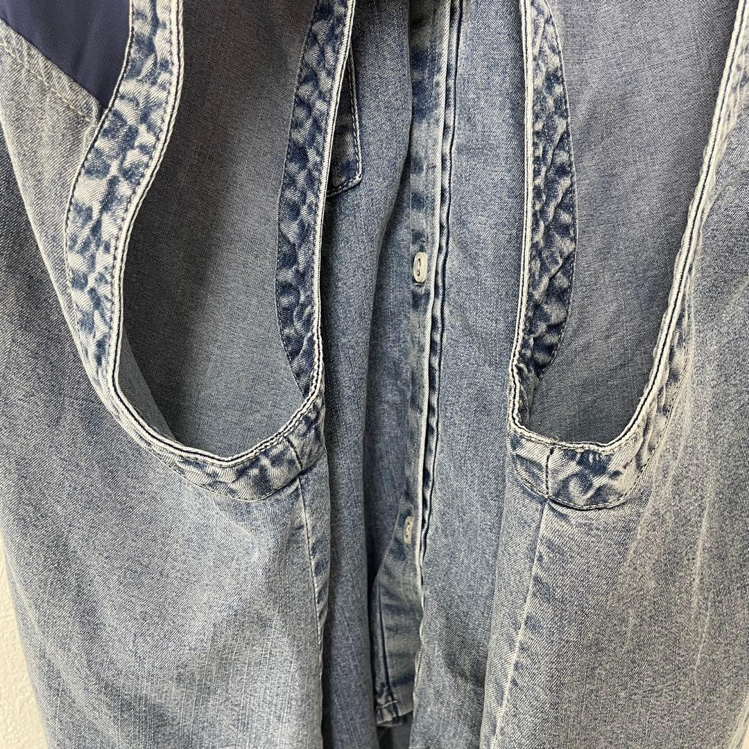 DOUDOU リヨセル デニム バック切替 シャツ ドッキング トップス