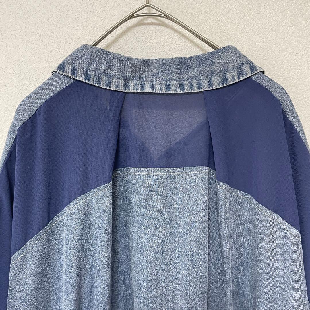 DOUDOU リヨセル デニム バック切替 シャツ ドッキング トップス