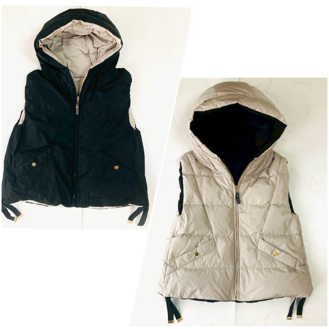 マックスマーラ　キューブ　リバーシブル　ダウンジレ　金ボタン　ロゴ刺繍　40