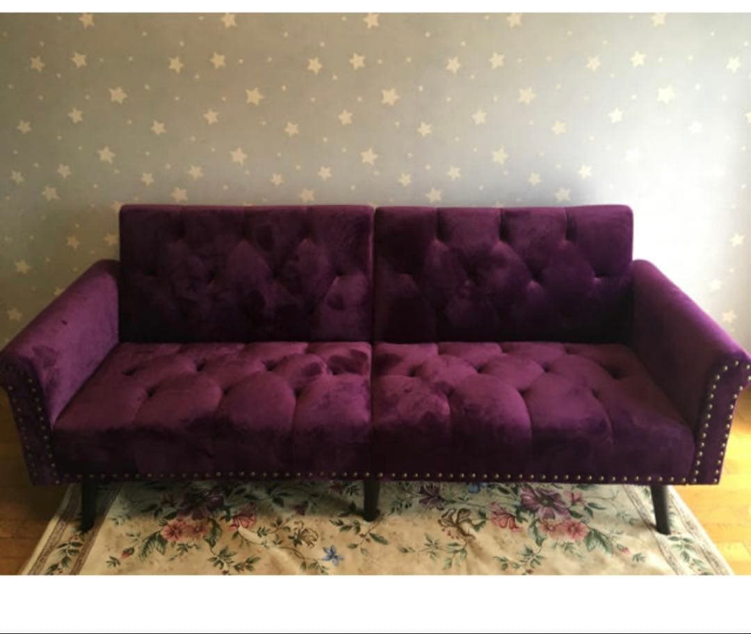 パープルベルベットソファ・ソファベッド