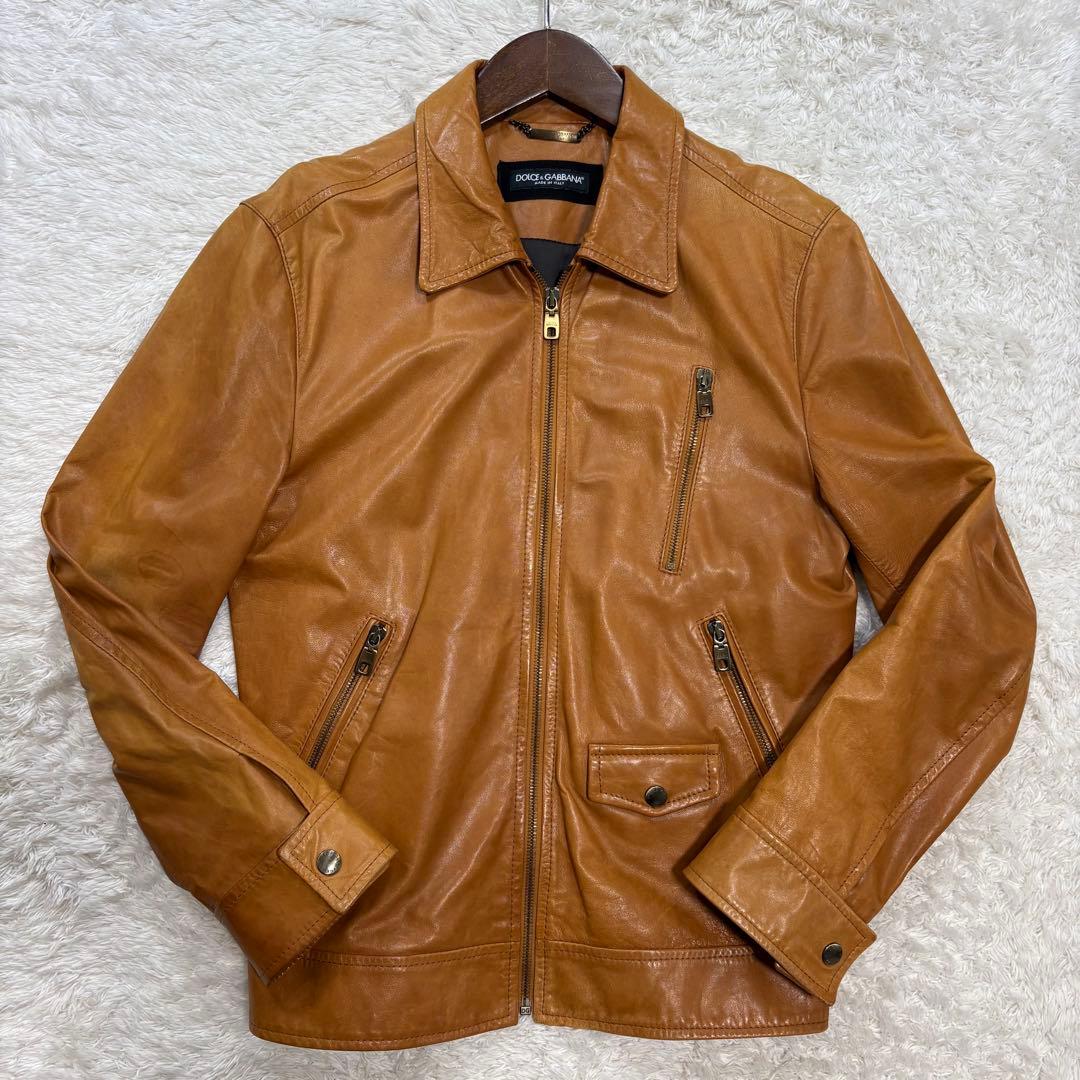 【至高の逸品】DOLCE&GABBANA ラムレザージャケット 46 キャメル