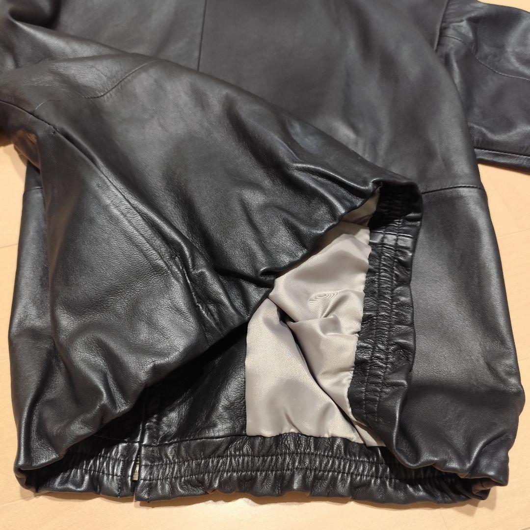 美品ビアズリー BEARDSLEY ラムレザー ジップアップ ノーカラーブルゾン