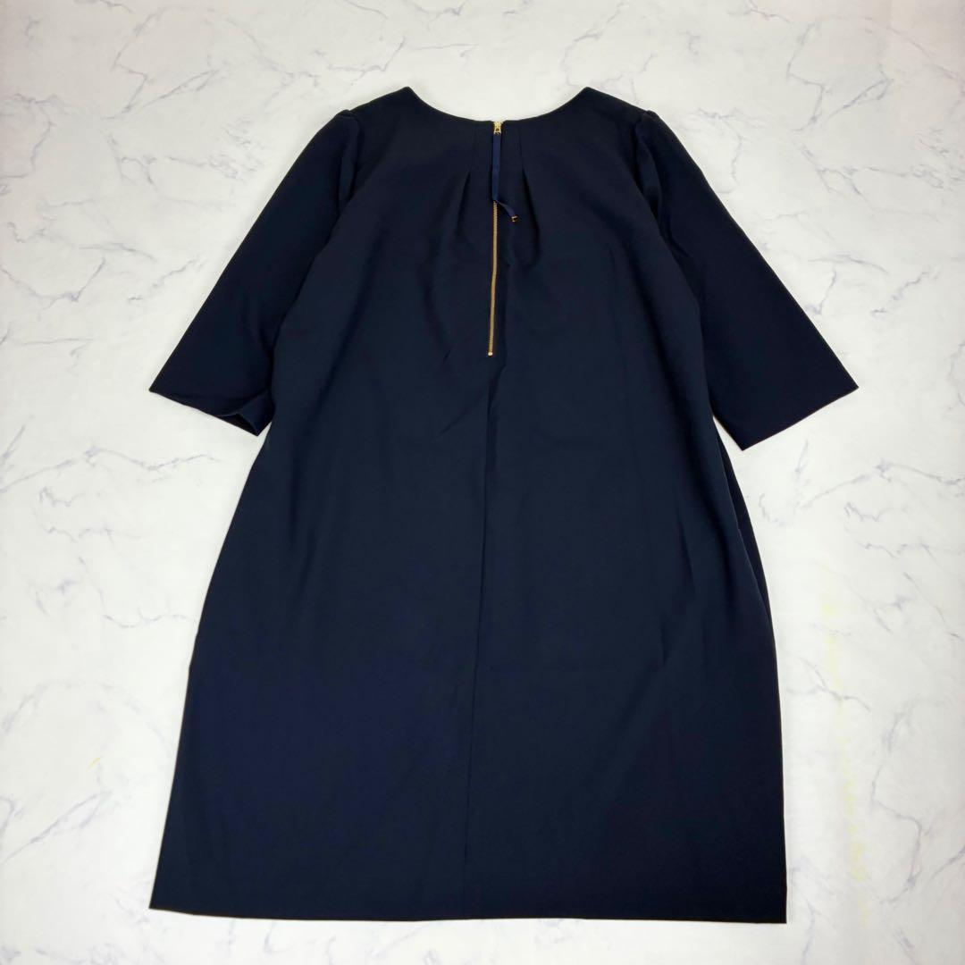 ローズティアラ　フラワー刺繍ワンピース　花柄　ネイビー　大きいサイズ 46