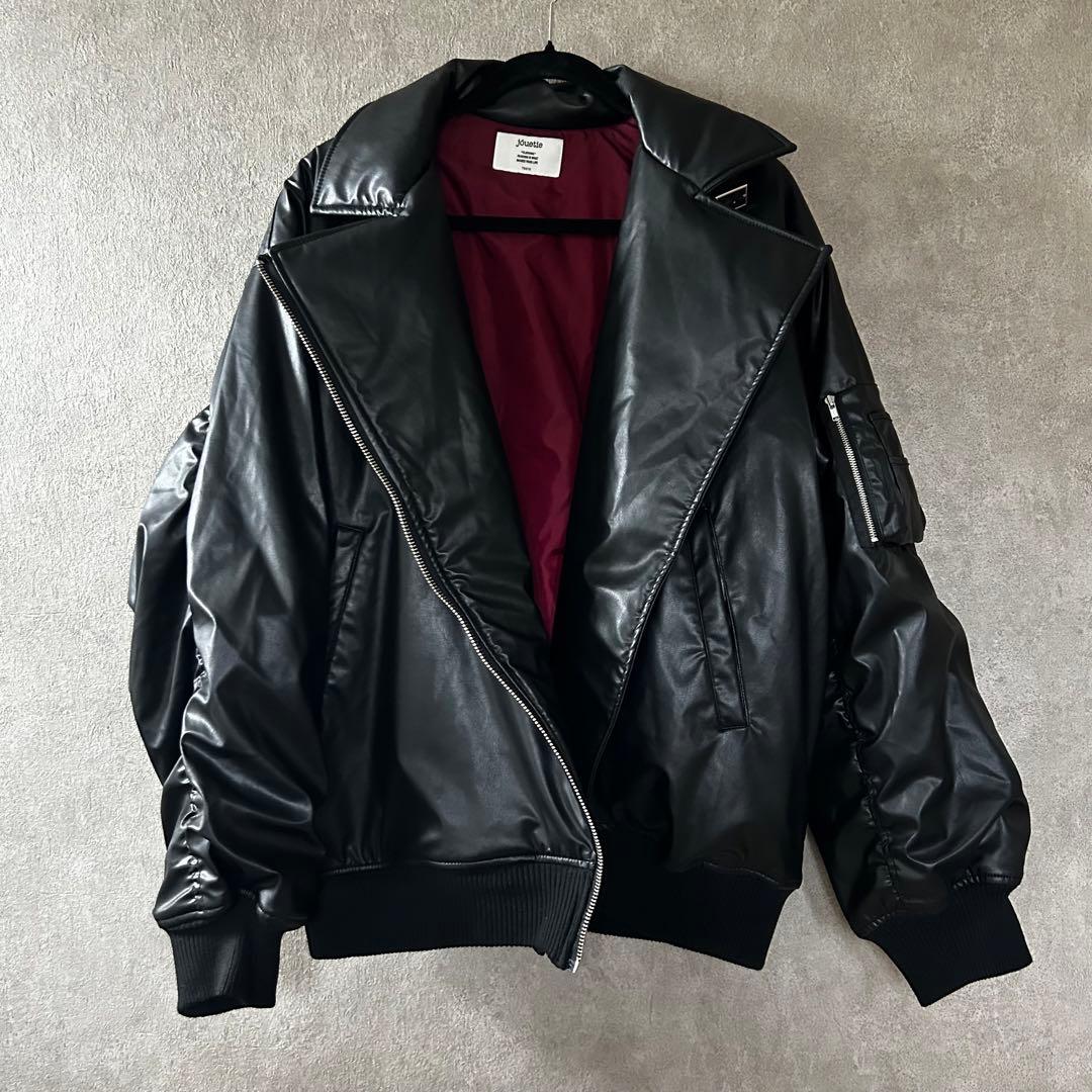 jouetie フェイクレザーライダースMA-1ジャケットブルゾン ブラック