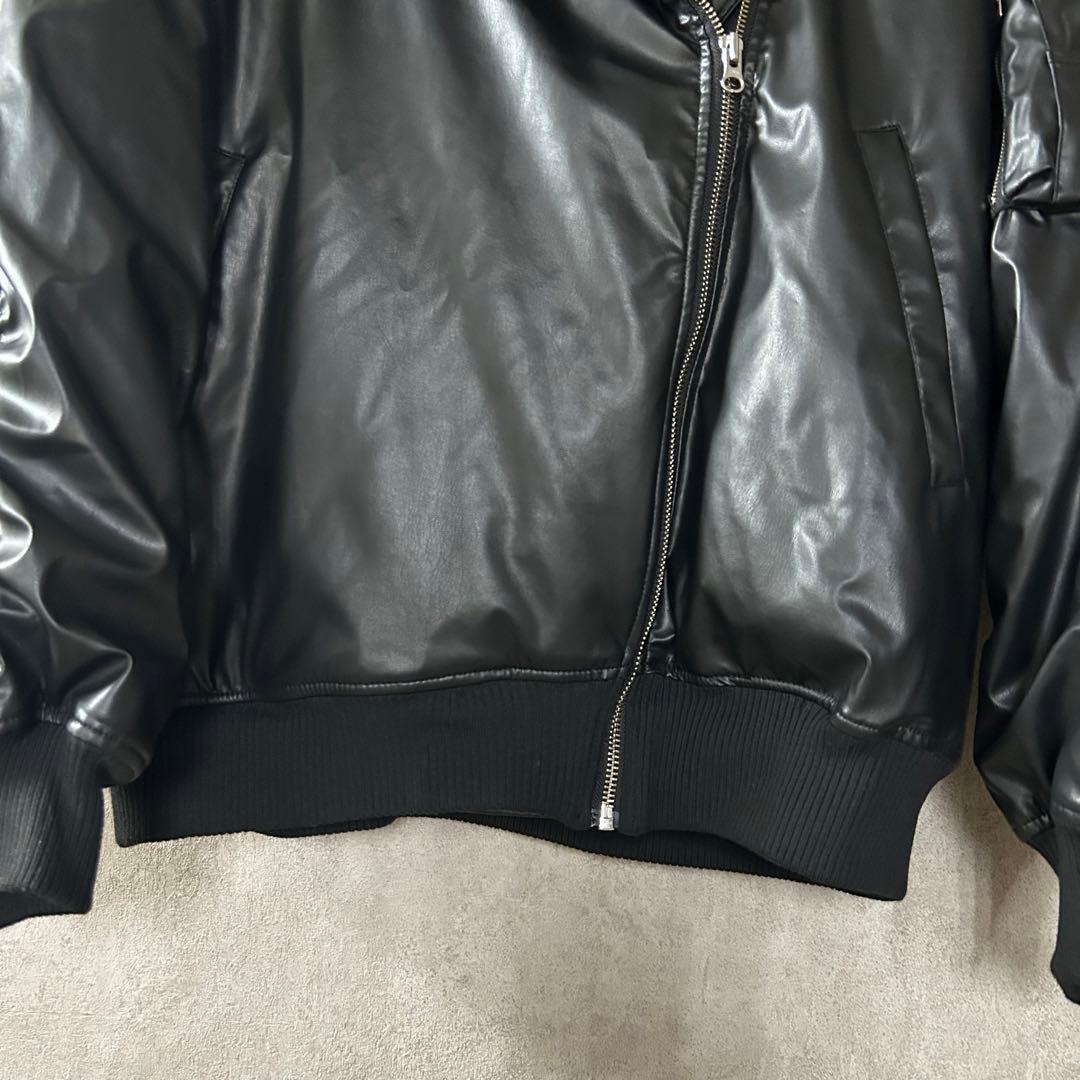 jouetie フェイクレザーライダースMA-1ジャケットブルゾン ブラック