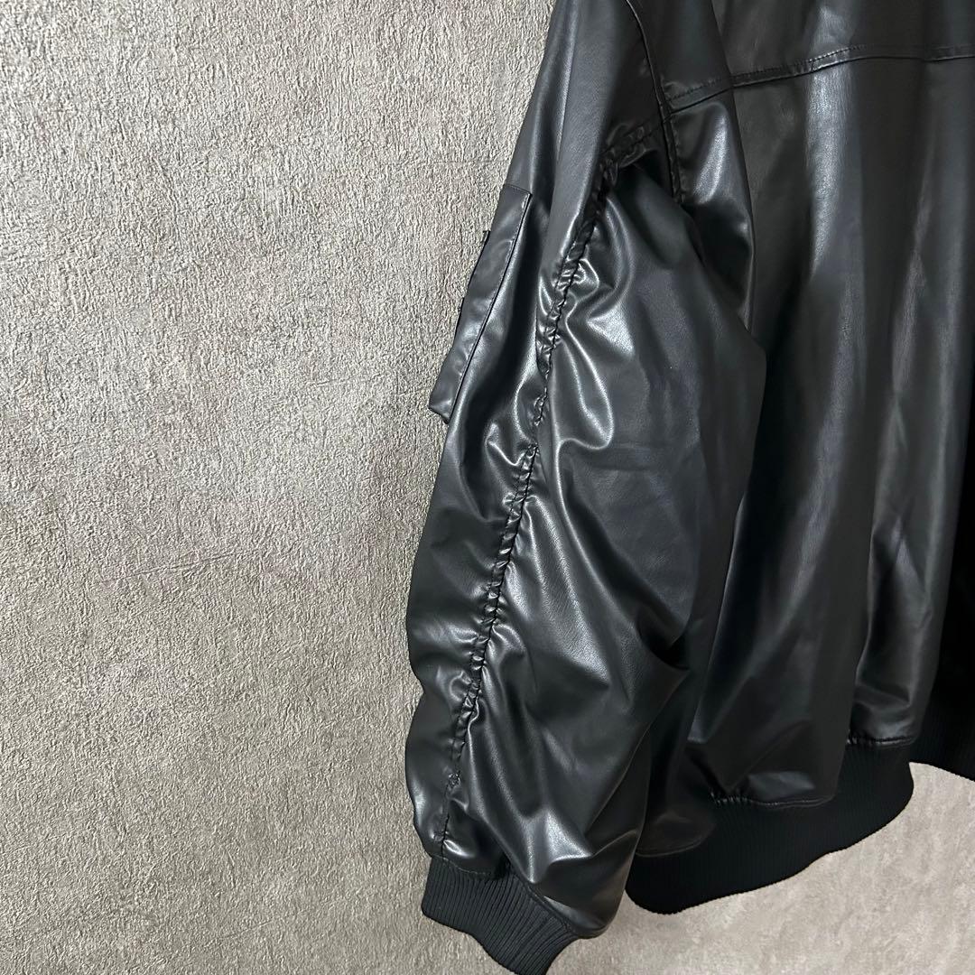 jouetie フェイクレザーライダースMA-1ジャケットブルゾン ブラック