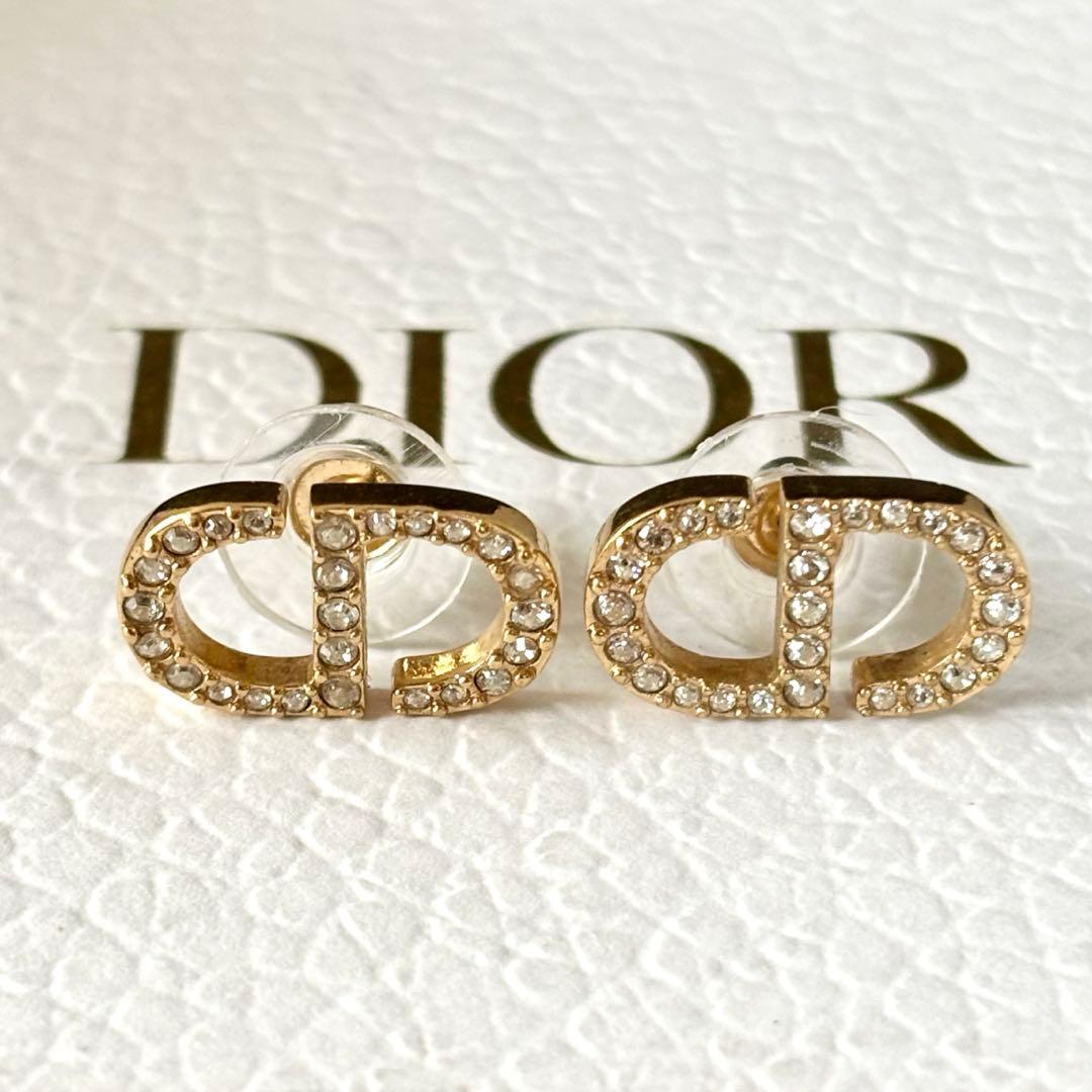【美品】【クリスチャンディオール】PETIT CDスタッドピアス ラインストーン
