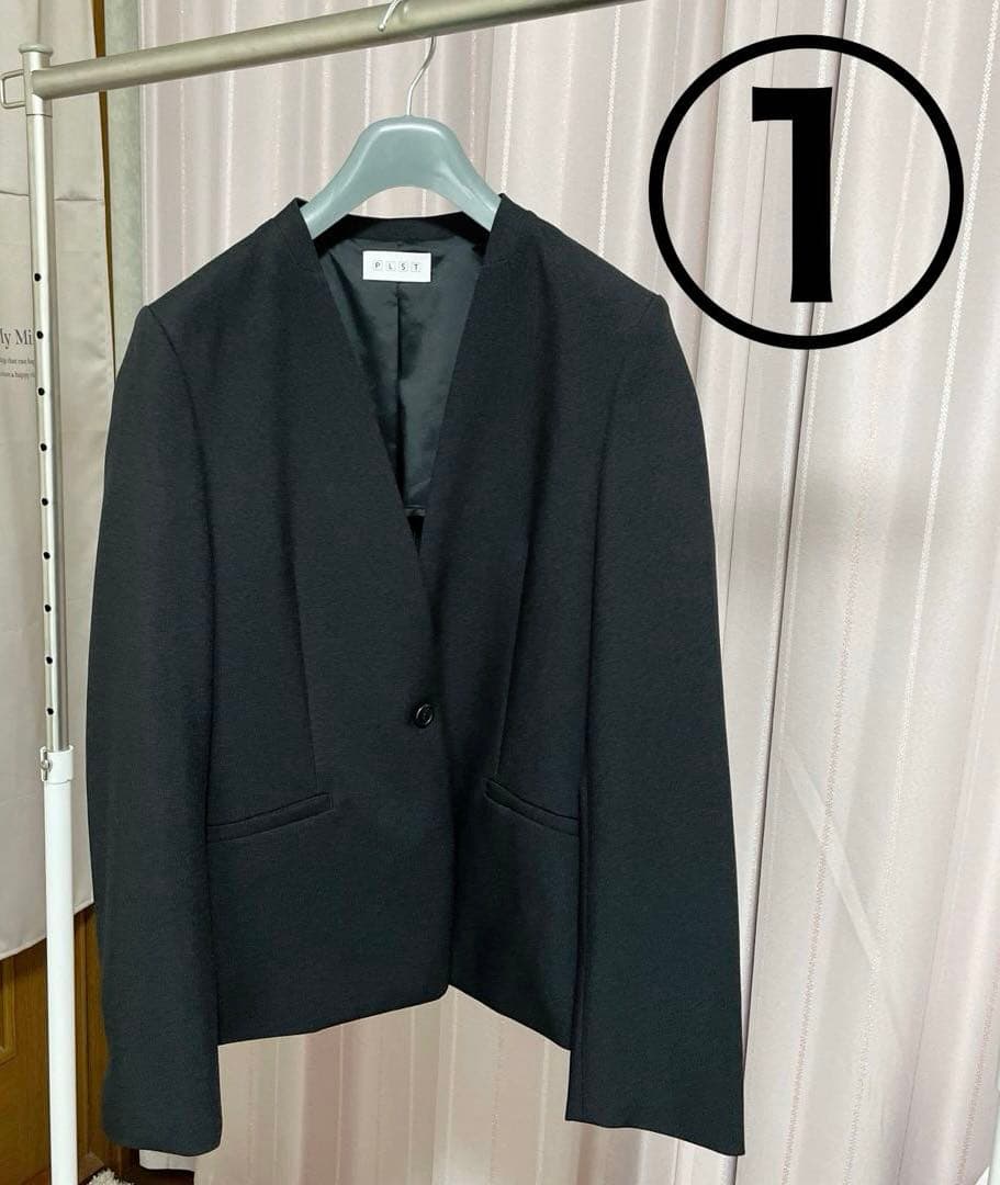 【美品】PLST プレミアムオックスパンツスーツ上下3点セット ブラックLサイズ