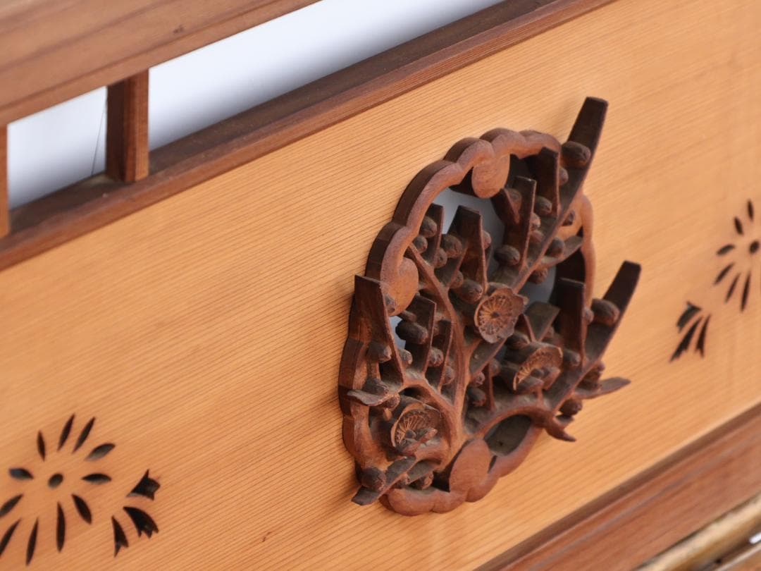 BK168　越中井波彫刻　名工　宏悦　四君子彫　木彫り欄間　一対　細密彫刻　建具