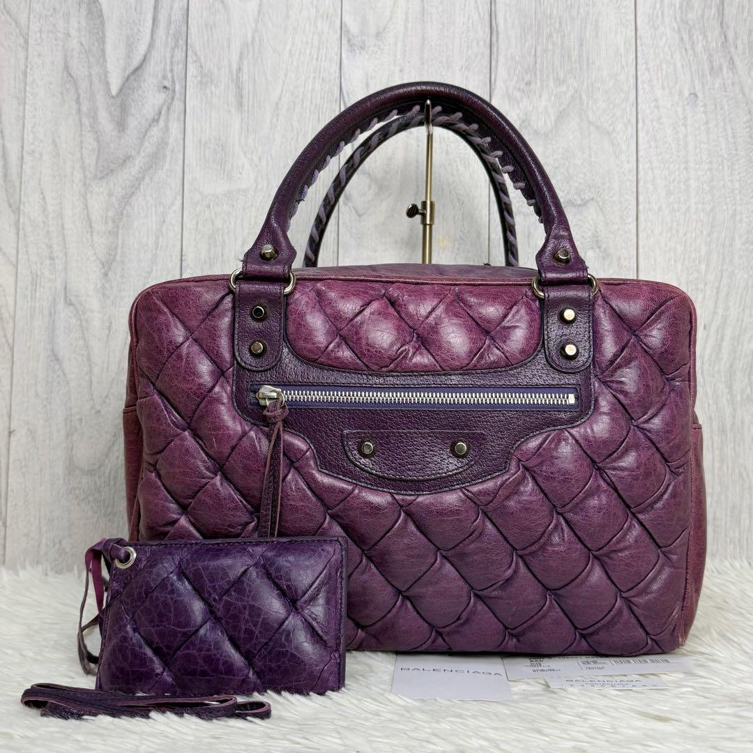BALENCIAGA バレンシアガ キルティング レザー ボストンバッグ シティ