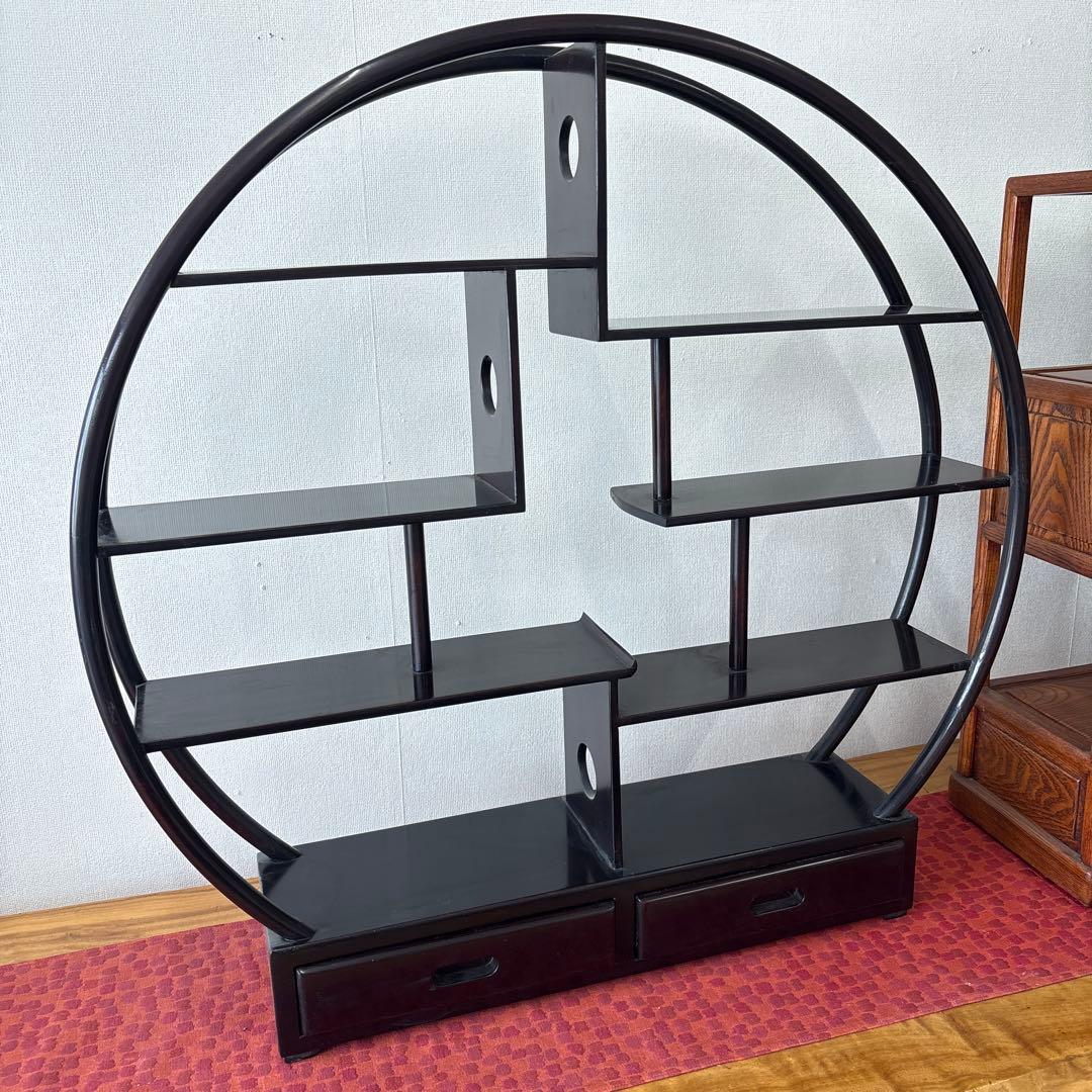 円形木製オープンシェルフ 引き出し付き