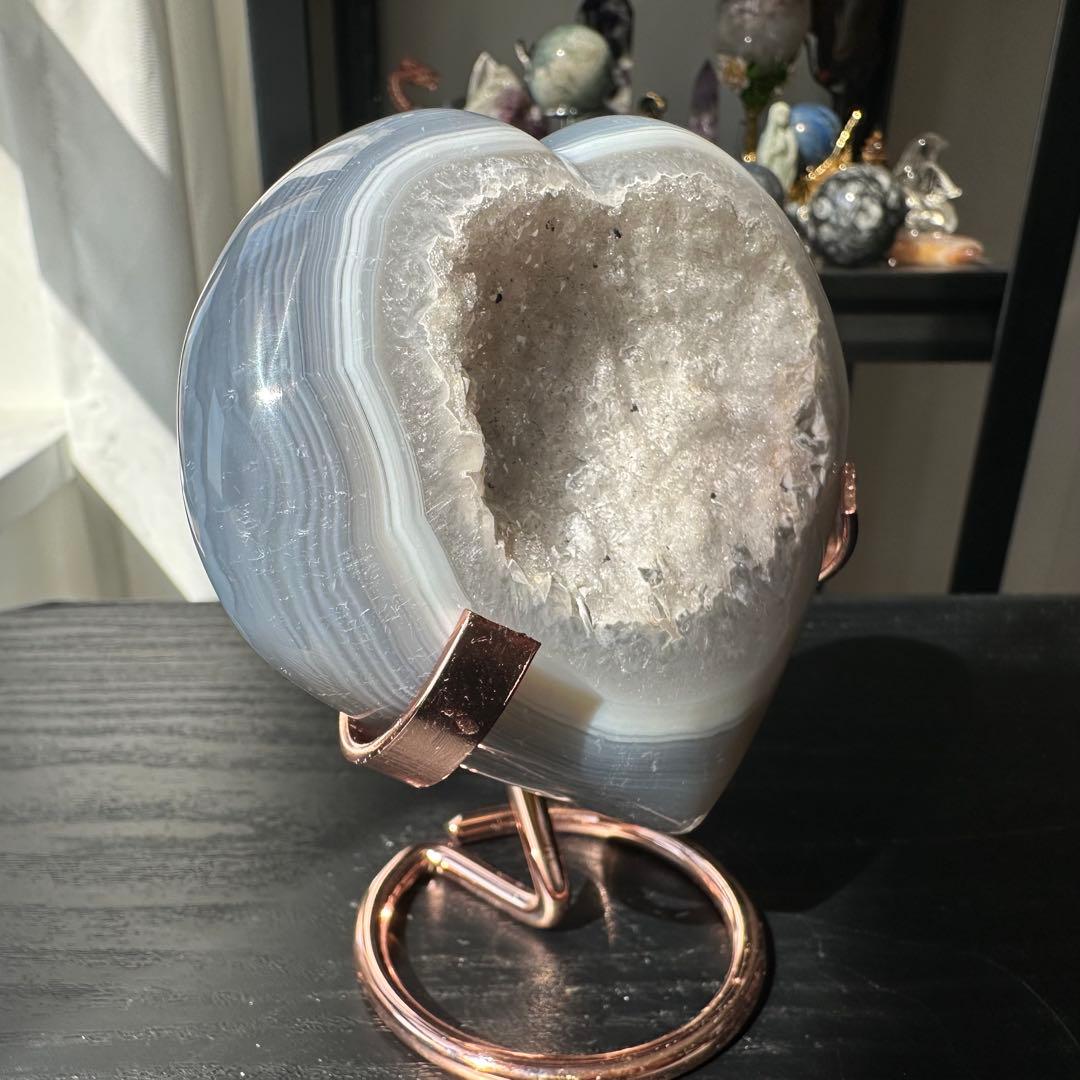 天然石水晶共生瑪瑙のハート　置物　NO.032117