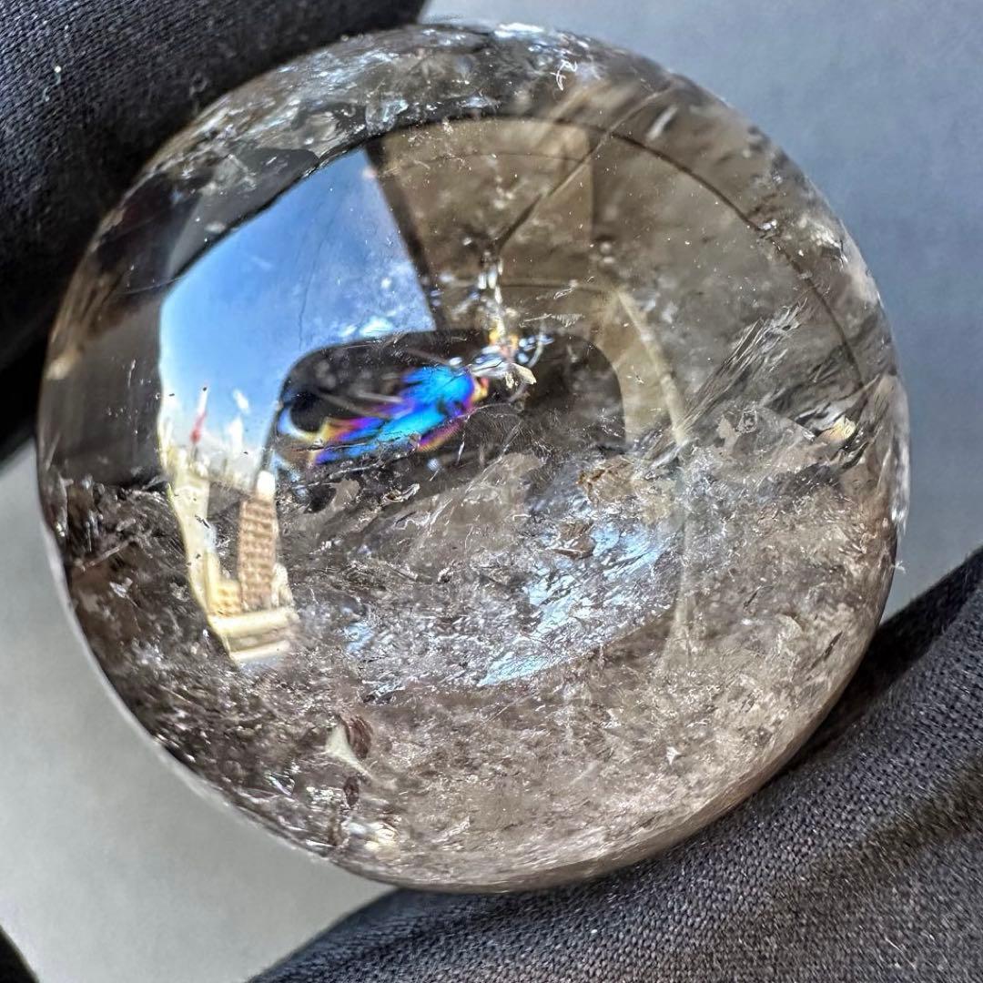 爆アレ❗️ 開運 魔除 ❗️レインボー☆スモーキークォーツ丸玉☆天然石A1290