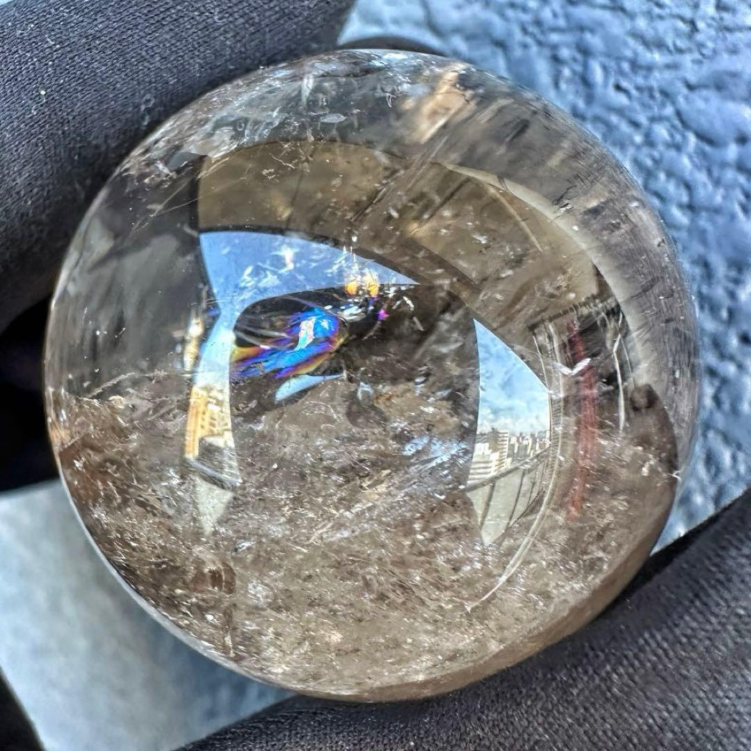 爆アレ❗️ 開運 魔除 ❗️レインボー☆スモーキークォーツ丸玉☆天然石A1290